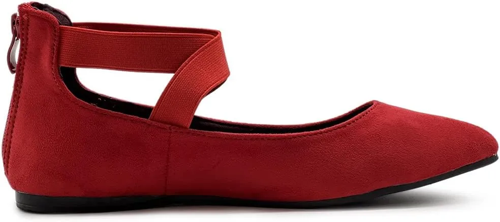Ollio Women's Faux Suede Elastic Ankle Strap Pointed Toe Ballet Flats F167