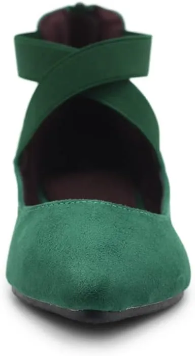 Ollio Women's Faux Suede Elastic Ankle Strap Pointed Toe Ballet Flats F167