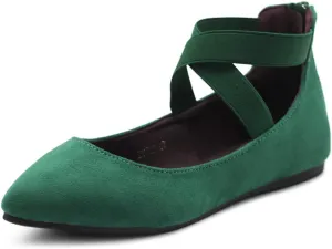 Ollio Women's Faux Suede Elastic Ankle Strap Pointed Toe Ballet Flats F167