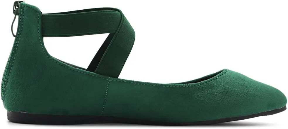 Ollio Women's Faux Suede Elastic Ankle Strap Pointed Toe Ballet Flats F167