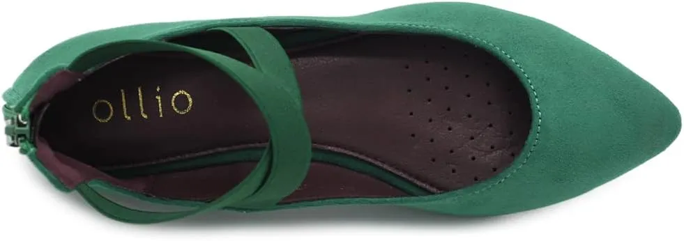 Ollio Women's Faux Suede Elastic Ankle Strap Pointed Toe Ballet Flats F167