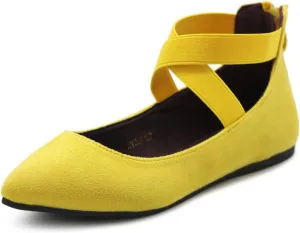 Ollio Women's Faux Suede Elastic Ankle Strap Pointed Toe Ballet Flats F167