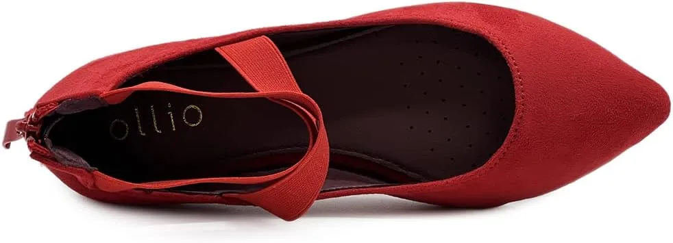 Ollio Women's Faux Suede Elastic Ankle Strap Pointed Toe Ballet Flats F167
