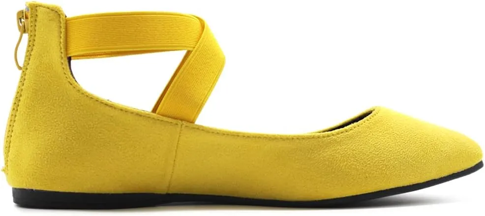 Ollio Women's Faux Suede Elastic Ankle Strap Pointed Toe Ballet Flats F167
