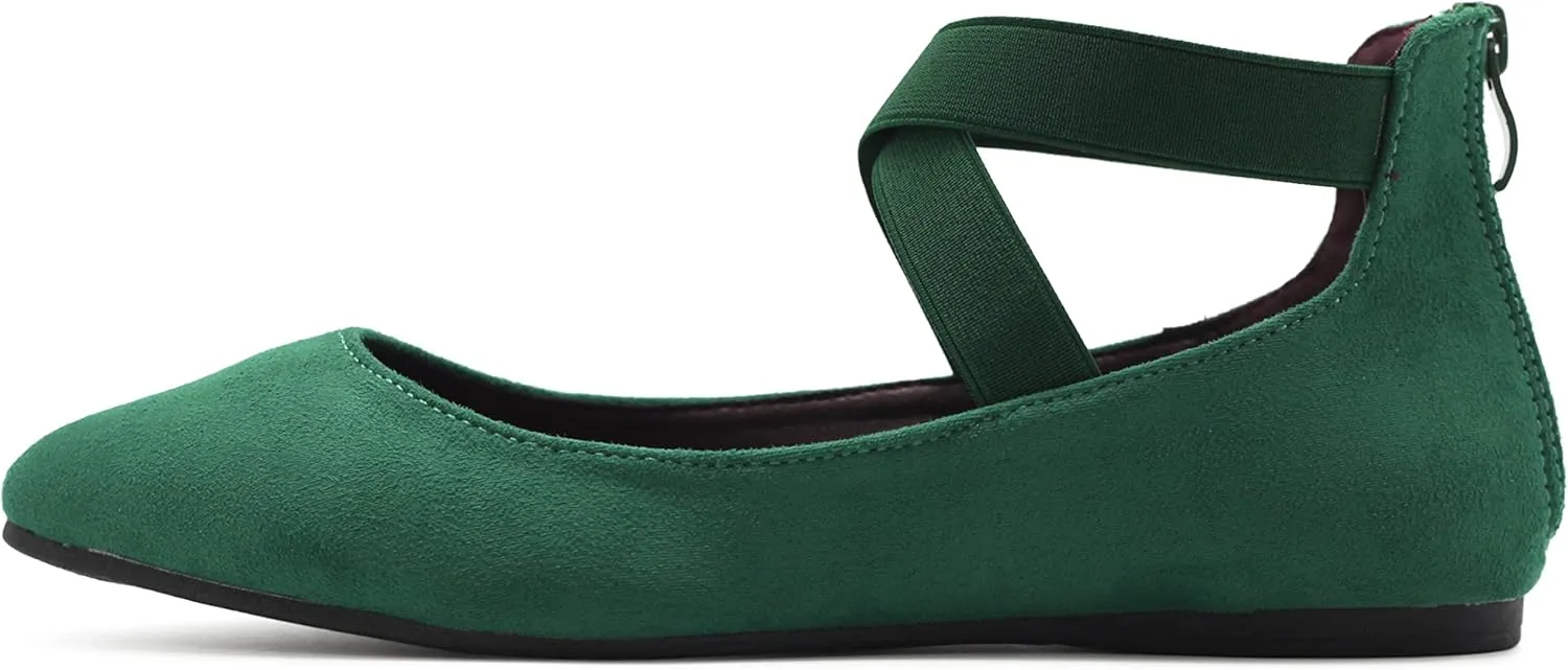 Ollio Women's Faux Suede Elastic Ankle Strap Pointed Toe Ballet Flats F167