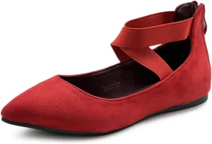 Ollio Women's Faux Suede Elastic Ankle Strap Pointed Toe Ballet Flats F167