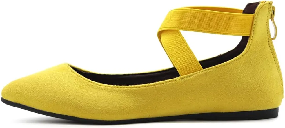 Ollio Women's Faux Suede Elastic Ankle Strap Pointed Toe Ballet Flats F167
