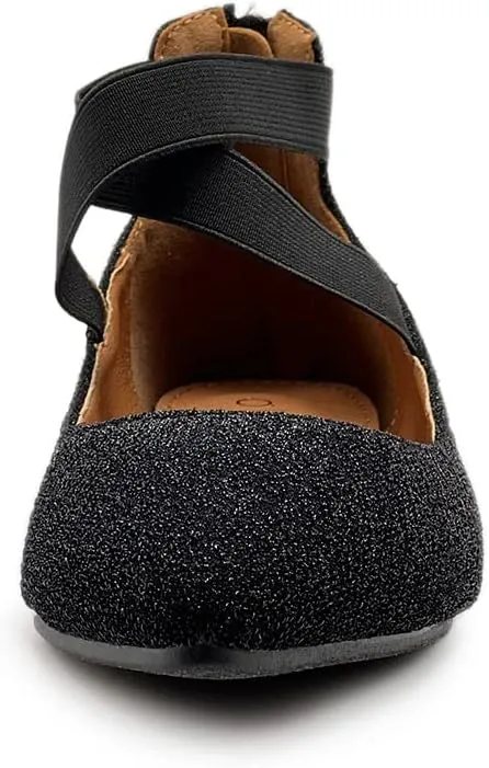 Ollio Women's Glitter Elastic Ankle Strap Pointed Toe Ballet Flats F189