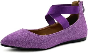 Ollio Women's Glitter Elastic Ankle Strap Pointed Toe Ballet Flats F189
