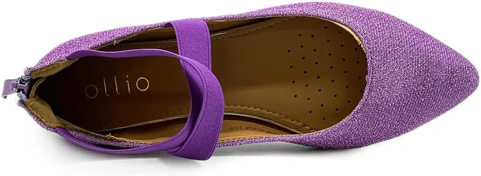 Ollio Women's Glitter Elastic Ankle Strap Pointed Toe Ballet Flats F189