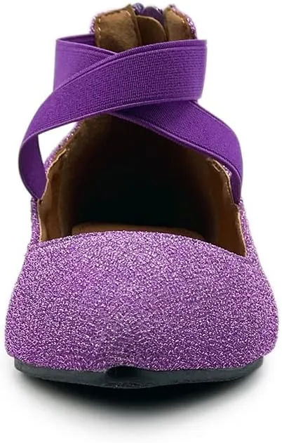 Ollio Women's Glitter Elastic Ankle Strap Pointed Toe Ballet Flats F189