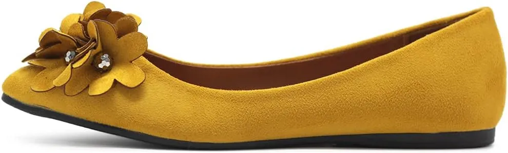 Ollio Women's Shoes Faux Suede Decorative Flower Pointed Toe Ballet Flats JYZ151