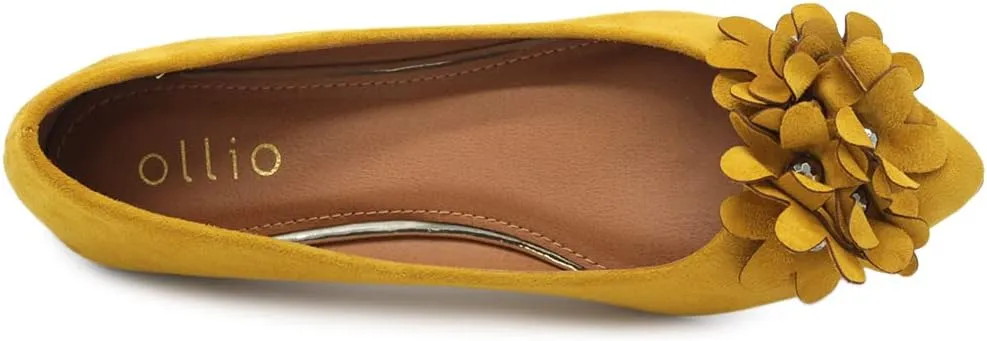 Ollio Women's Shoes Faux Suede Decorative Flower Pointed Toe Ballet Flats JYZ151