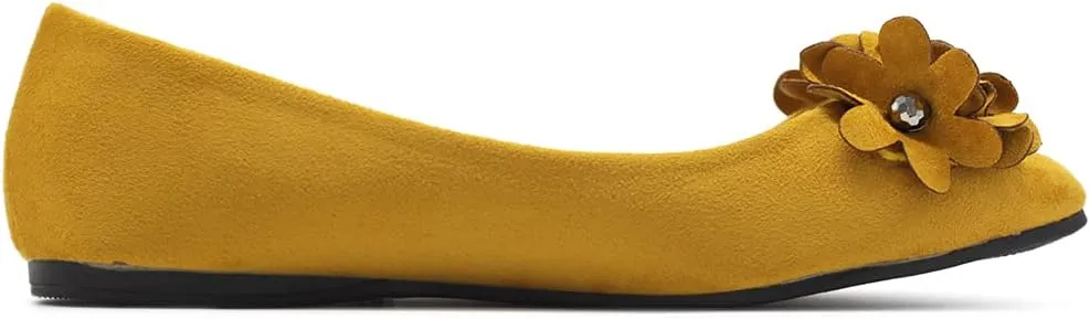 Ollio Women's Shoes Faux Suede Decorative Flower Pointed Toe Ballet Flats JYZ151