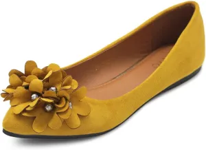 Ollio Women's Shoes Faux Suede Decorative Flower Pointed Toe Ballet Flats JYZ151