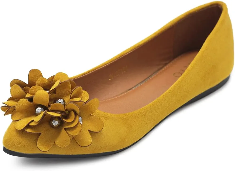 Ollio Women's Shoes Faux Suede Decorative Flower Pointed Toe Ballet Flats JYZ151