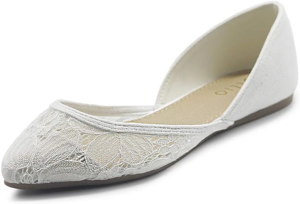 Ollio Women's Shoes Faux Suede Floral Mesh Lace Breathables Pointed Toe Ballet Flats F90