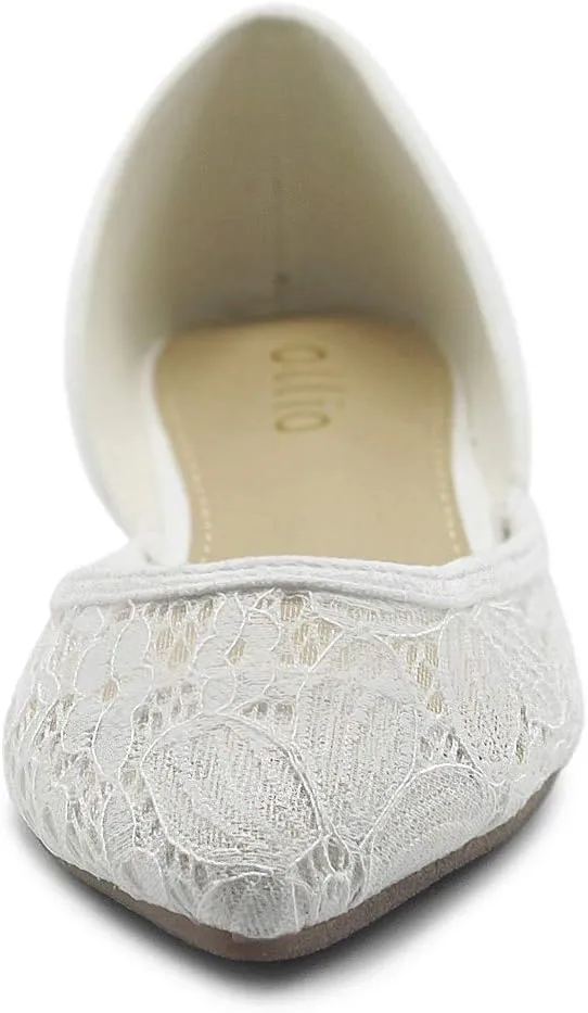 Ollio Women's Shoes Faux Suede Floral Mesh Lace Breathables Pointed Toe Ballet Flats F90