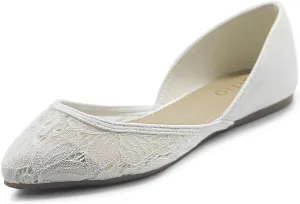 Ollio Women's Shoes Faux Suede Floral Mesh Lace Breathables Pointed Toe Ballet Flats F90
