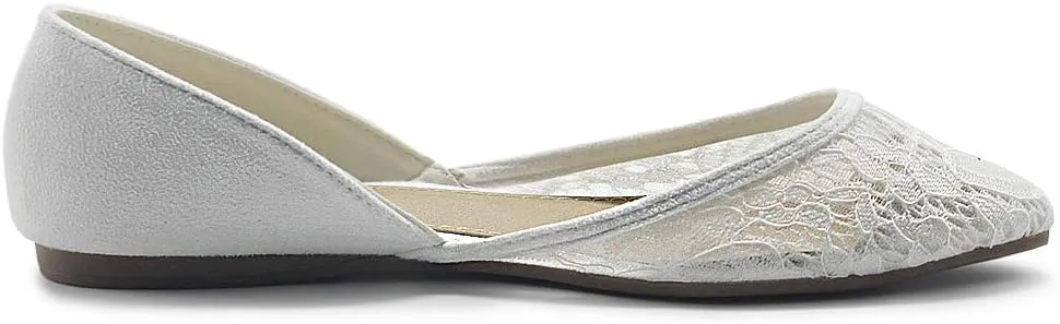 Ollio Women's Shoes Faux Suede Floral Mesh Lace Breathables Pointed Toe Ballet Flats F90