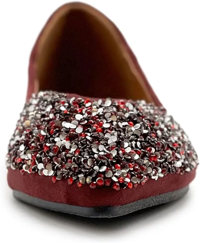 Ollio Women's Shoes Faux Suede Rhinestone Studded Pointed Toe Ballet Flats F206