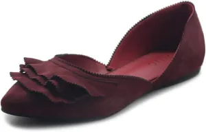 Ollio Women's Shoes Faux Suede Slip On Scallped Collar Pointed Toe Ballet Flats