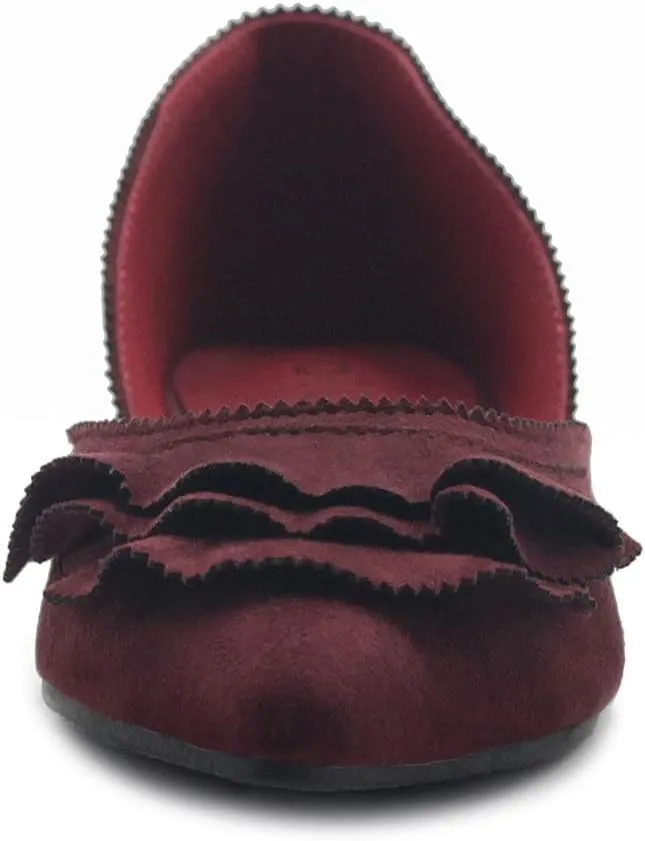 Ollio Women's Shoes Faux Suede Slip On Scallped Collar Pointed Toe Ballet Flats