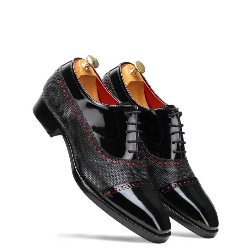Patent Handmade Dotted Accents Cobalt Oxford Shoes