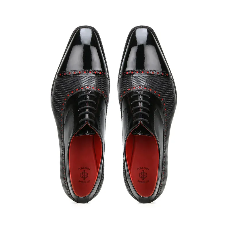 Patent Handmade Dotted Accents Cobalt Oxford Shoes