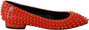 Philipp Plein Vibrant Orange Pointed Leather Women's Flats