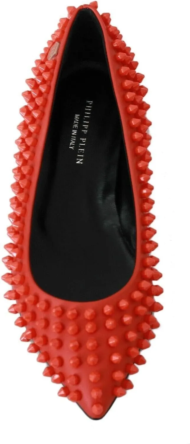 Philipp Plein Vibrant Orange Pointed Leather Women's Flats