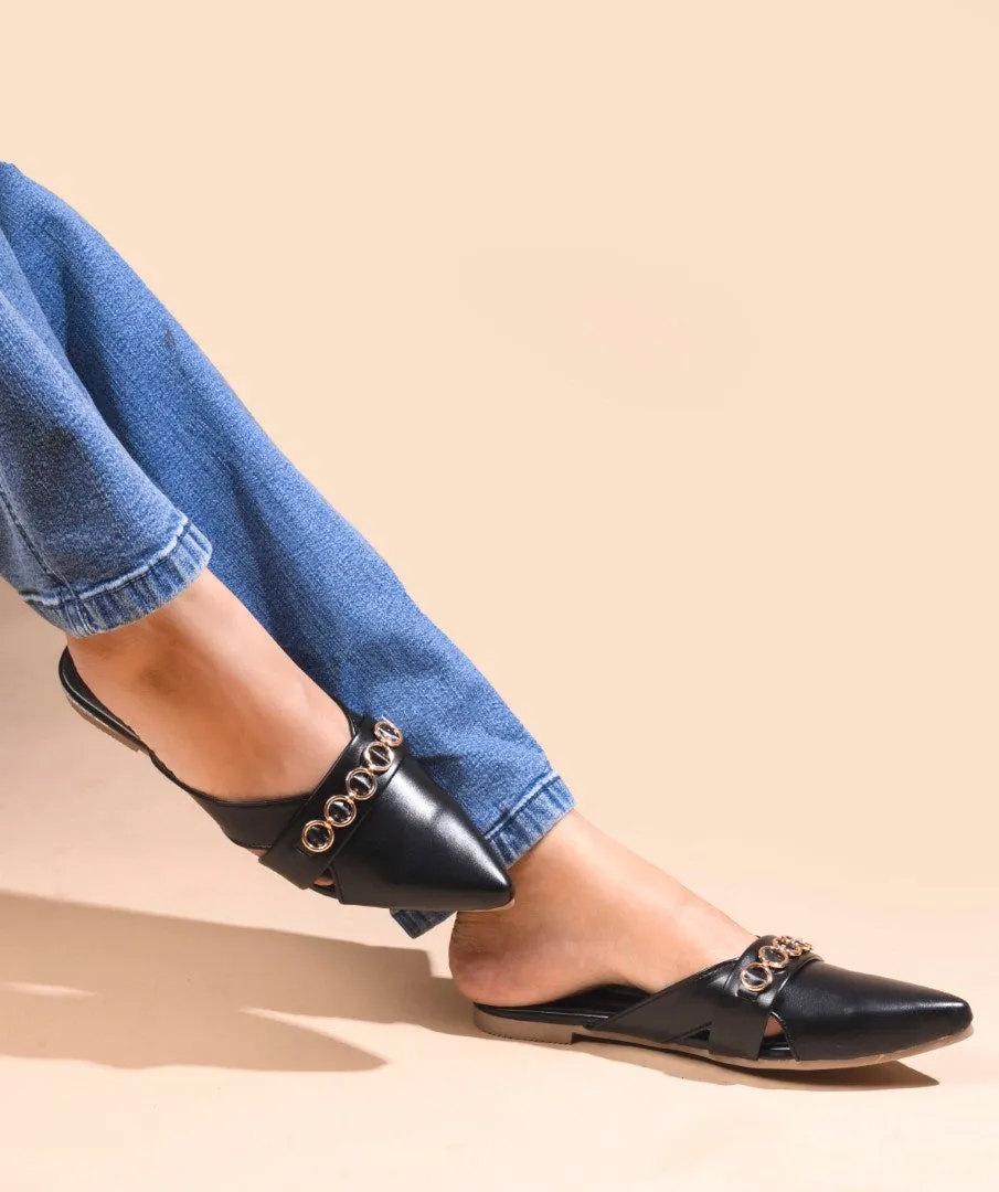 Pointed-Toe Flats with Circular Chain Detail