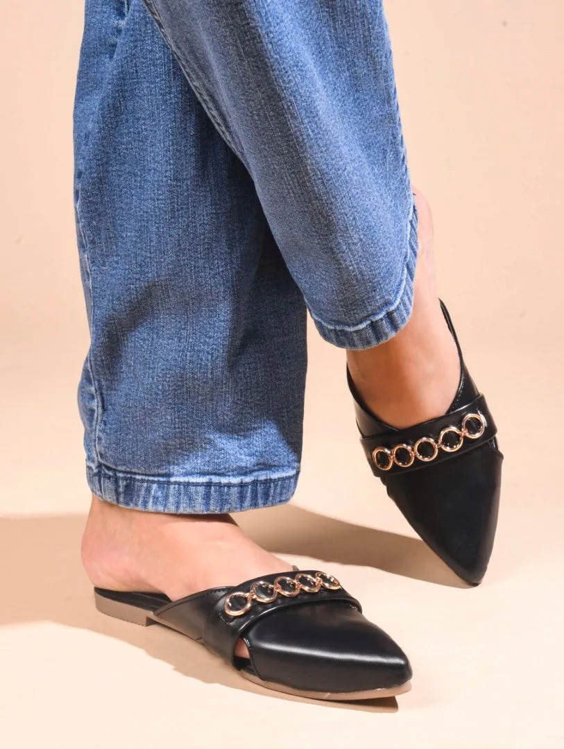 Pointed-Toe Flats with Circular Chain Detail