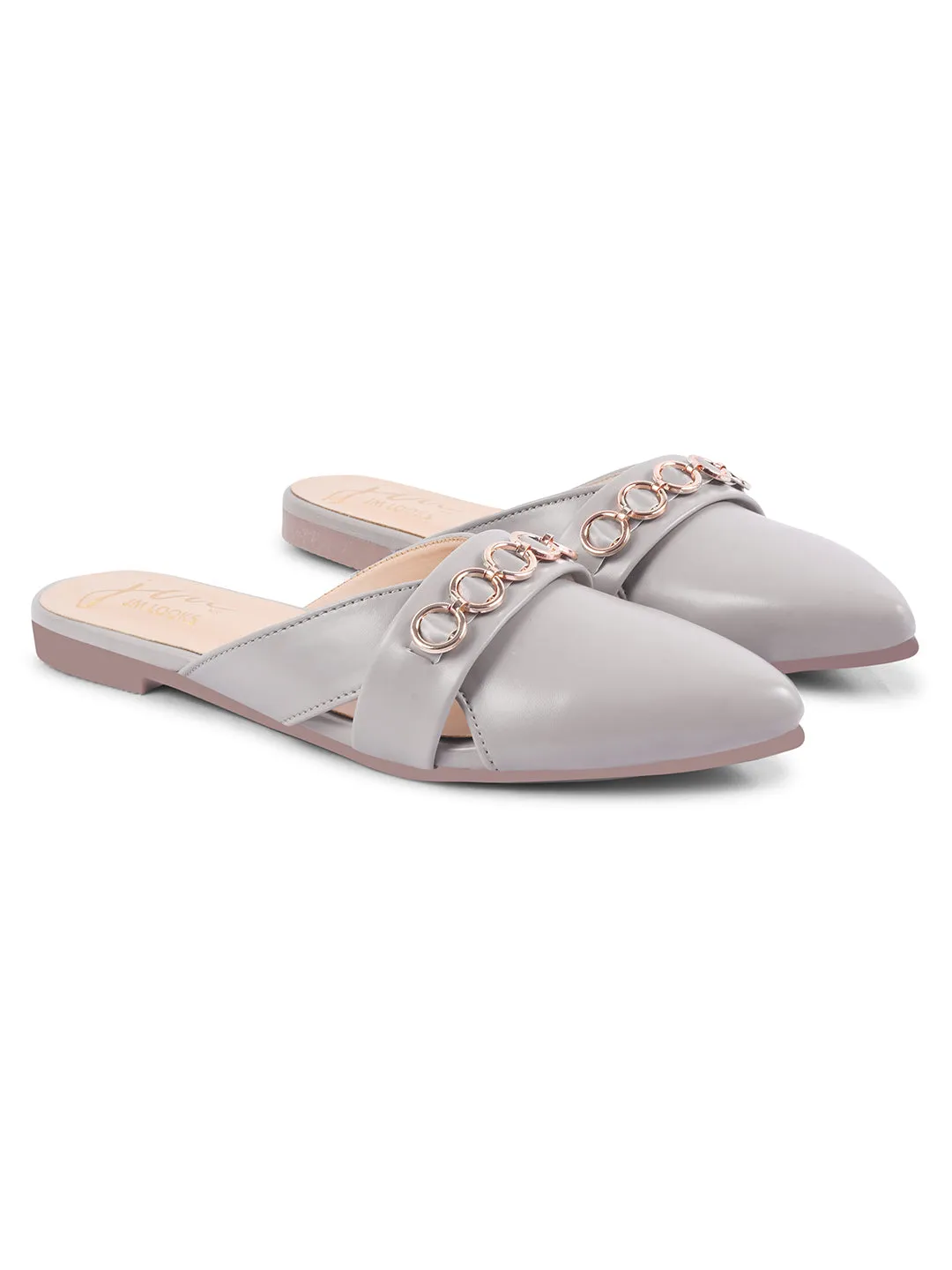 Pointed-Toe Flats with Circular Chain Detail