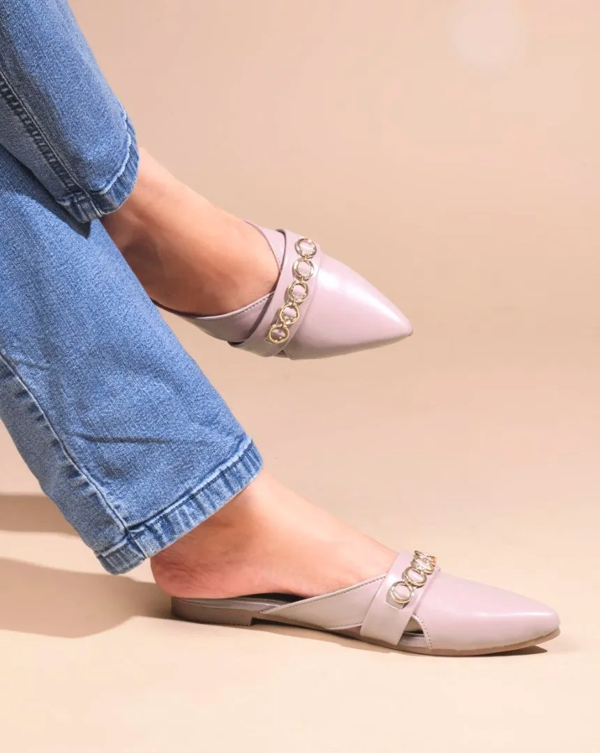 Pointed-Toe Flats with Circular Chain Detail