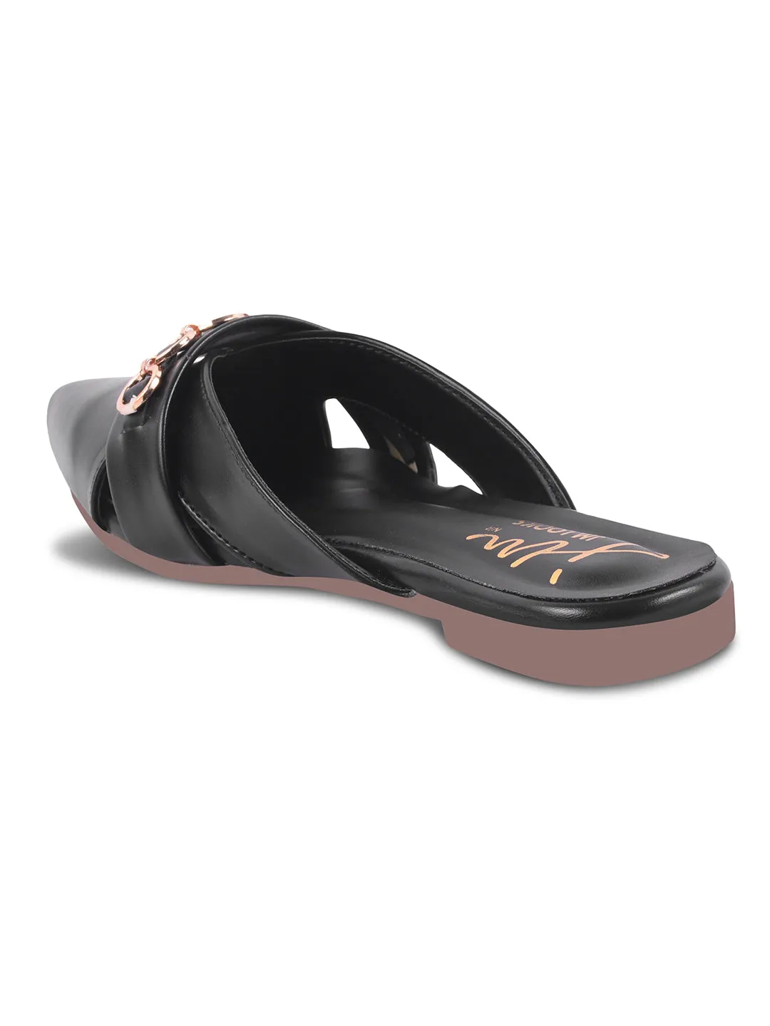 Pointed-Toe Flats with Circular Chain Detail