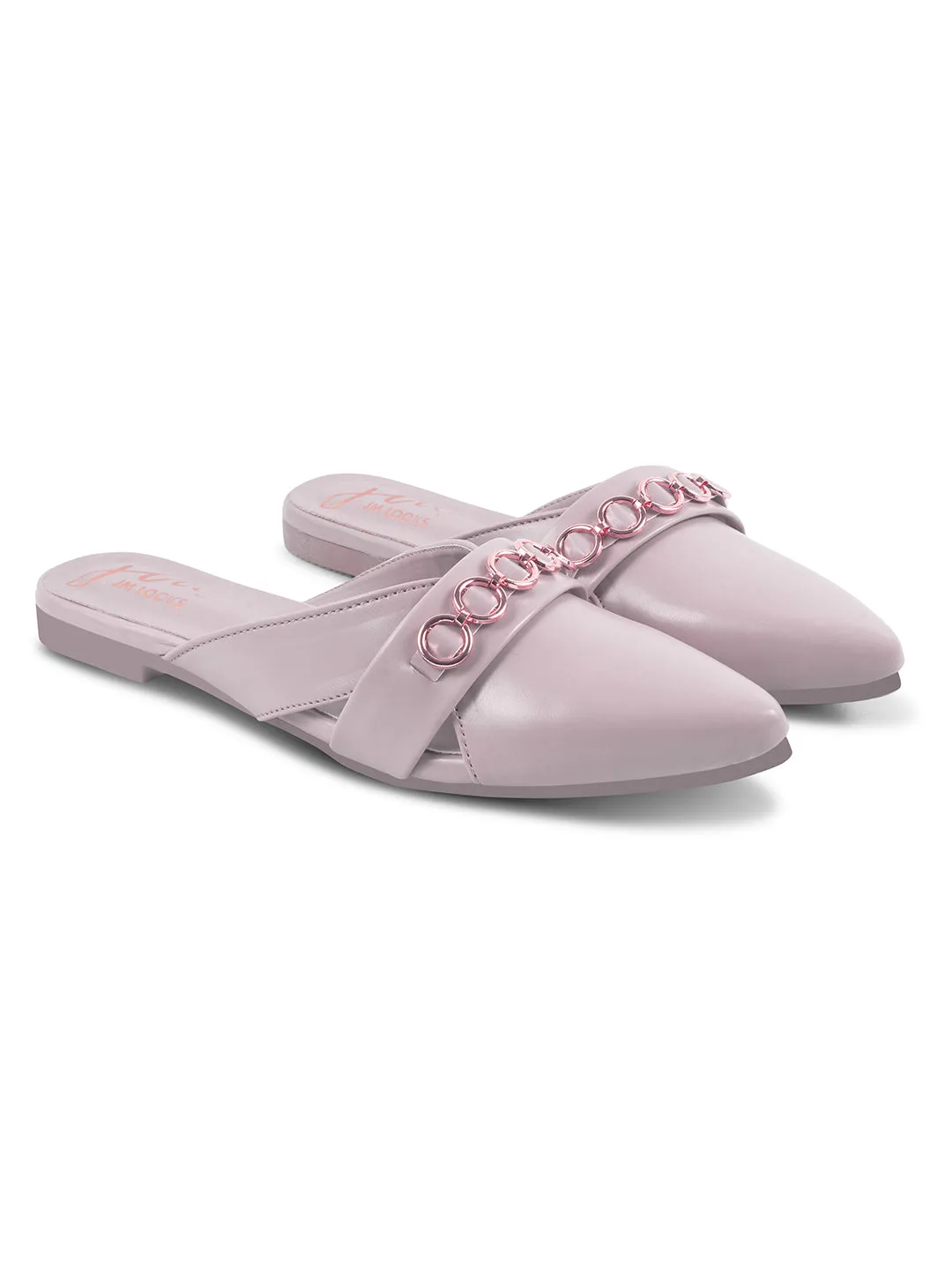 Pointed-Toe Flats with Circular Chain Detail