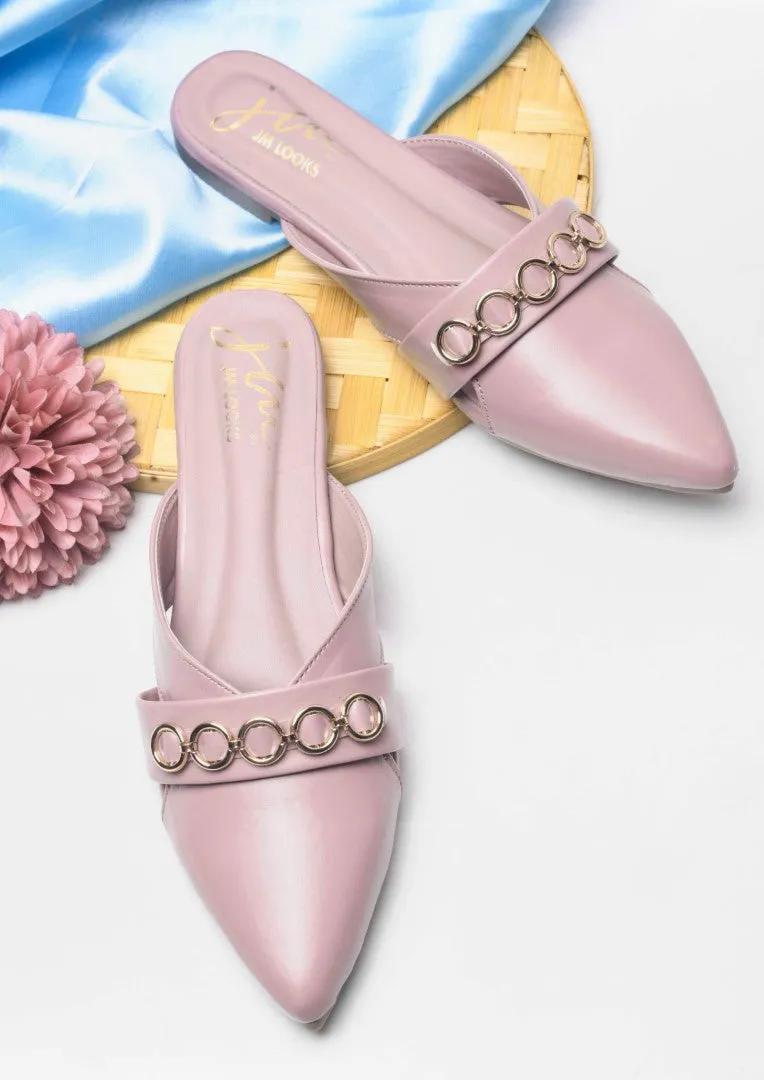 Pointed-Toe Flats with Circular Chain Detail