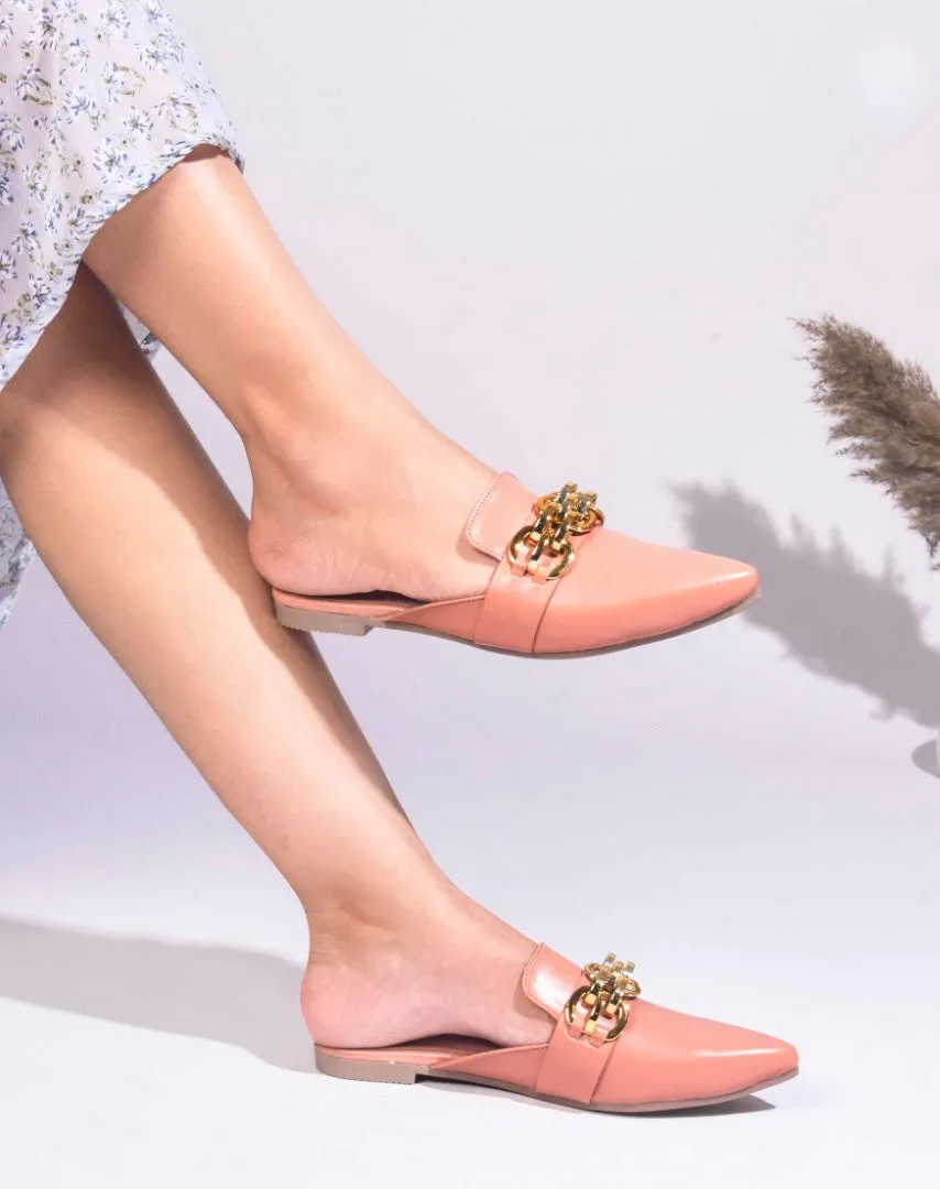 Pointed-Toe Flats with Gold Chain Accent
