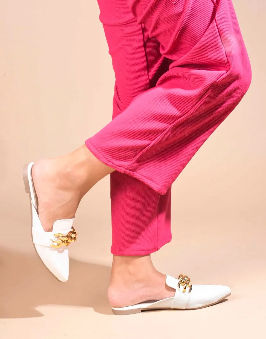 Pointed-Toe Flats with Gold Chain Accent