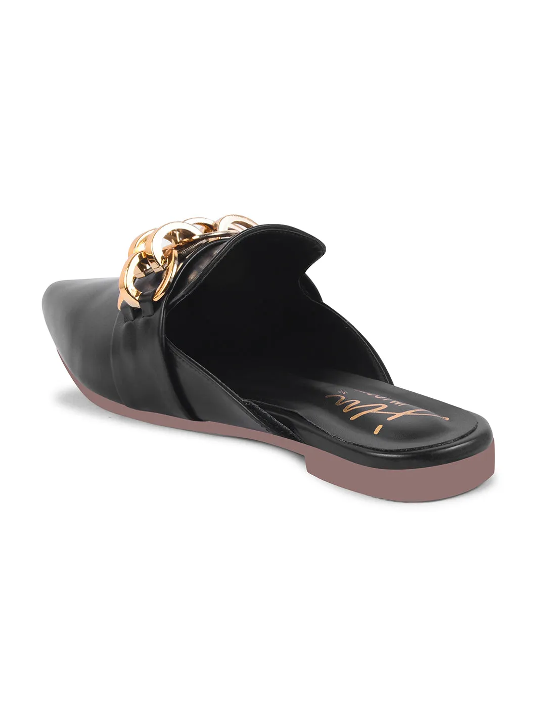 Pointed-Toe Flats with Gold Chain Accent