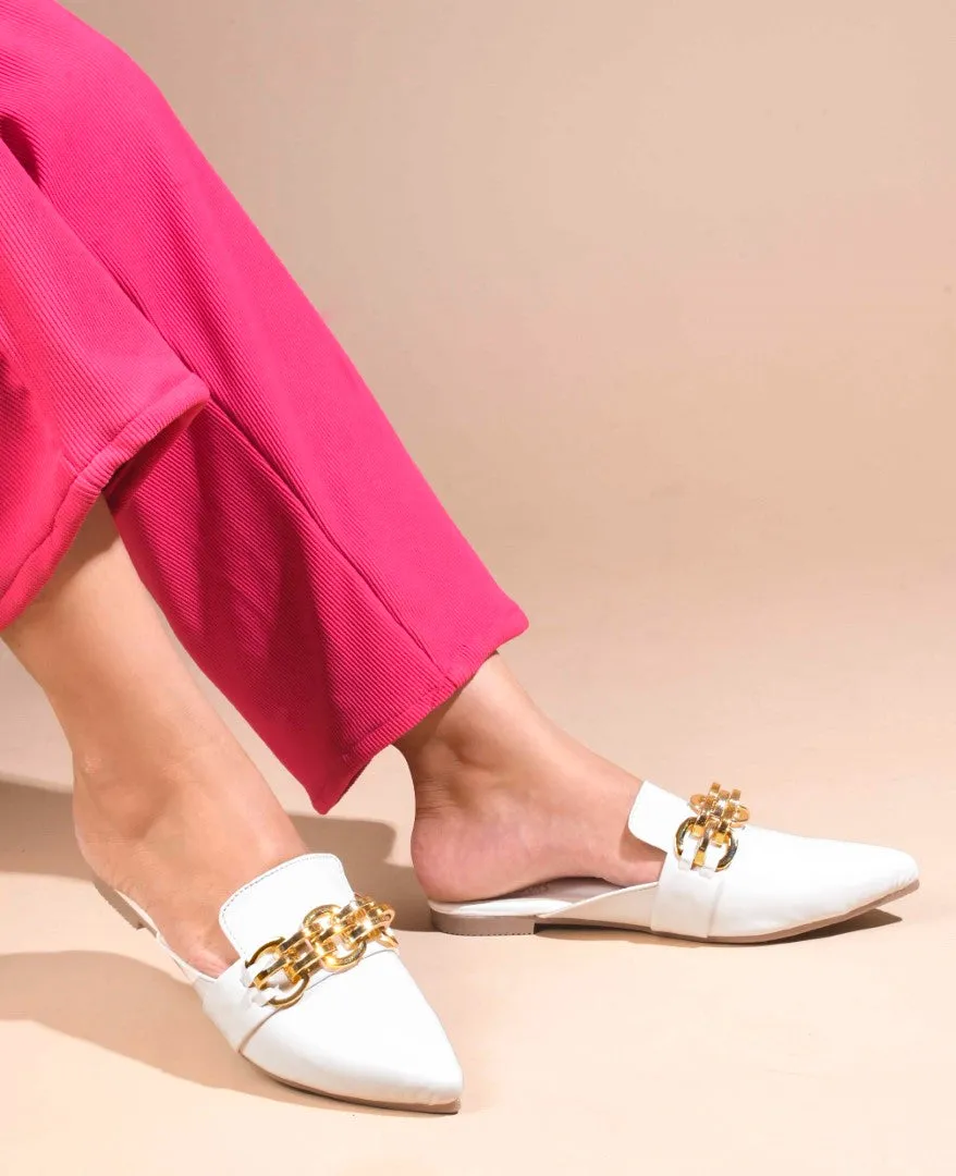 Pointed-Toe Flats with Gold Chain Accent