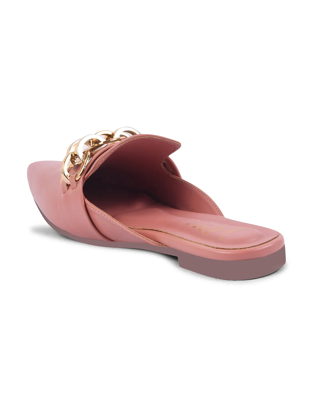 Pointed-Toe Flats with Gold Chain Accent