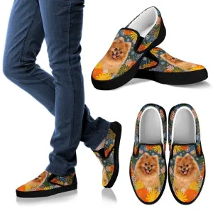 Pomeranian Dog Floral Slip Ons Shoes For Dog Mom