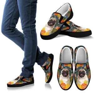 Pug Dog Floral Slip Ons Shoes For Dog Mom