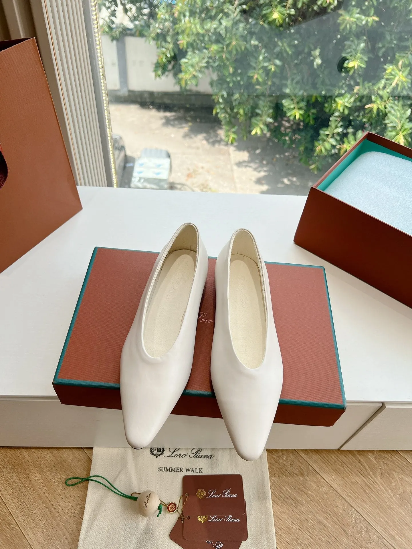 rebecca ballerina flat white calfskin