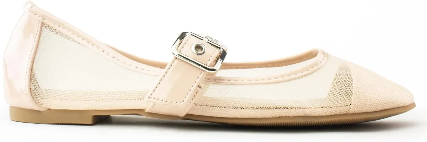 RF ROOM OF FASHION Women's Buckle Strap Mary Jane Mesh Ballet Flats