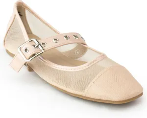 RF ROOM OF FASHION Women's Buckle Strap Mary Jane Mesh Ballet Flats