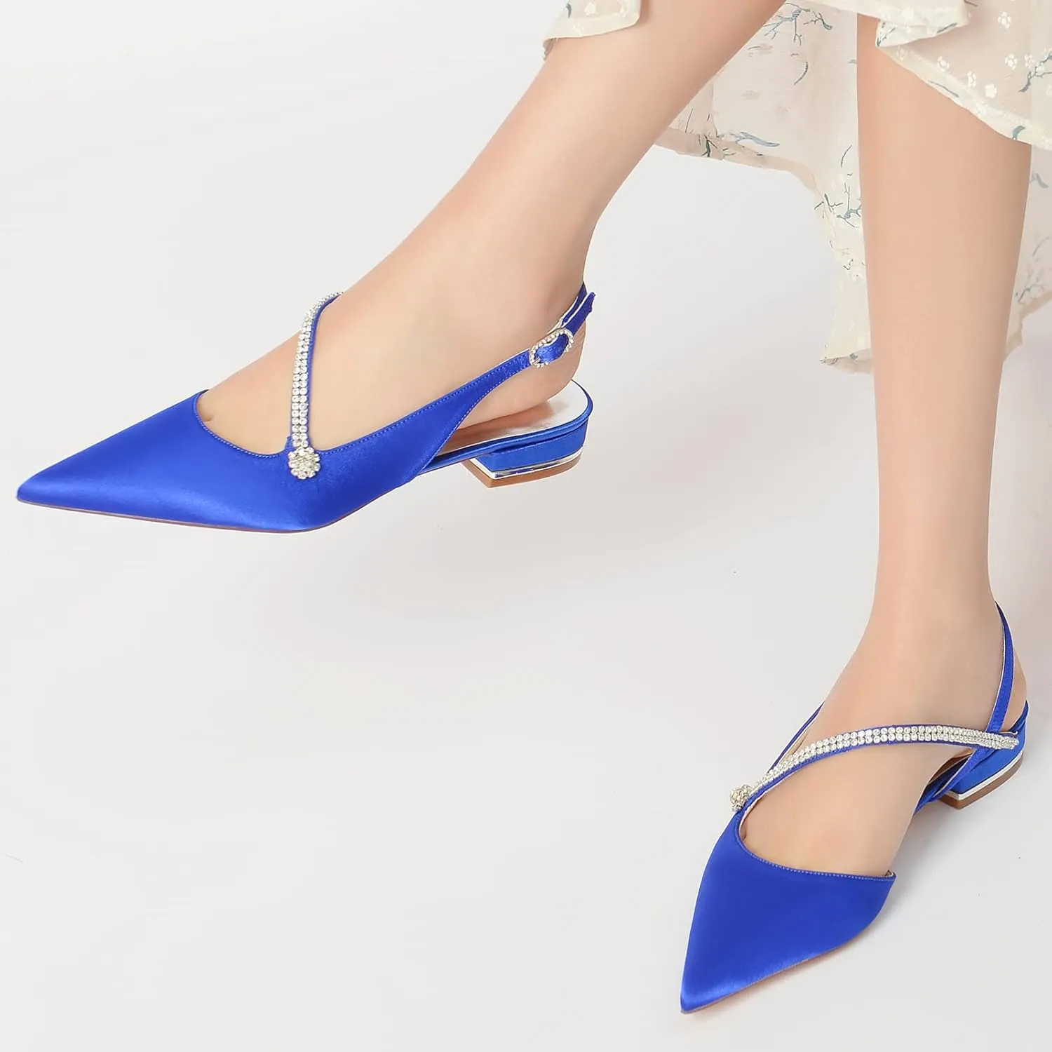 Rhinestones Wedding Shoes for Bride Flats Pointed Toe Ballet Flats Women Slingback Flats