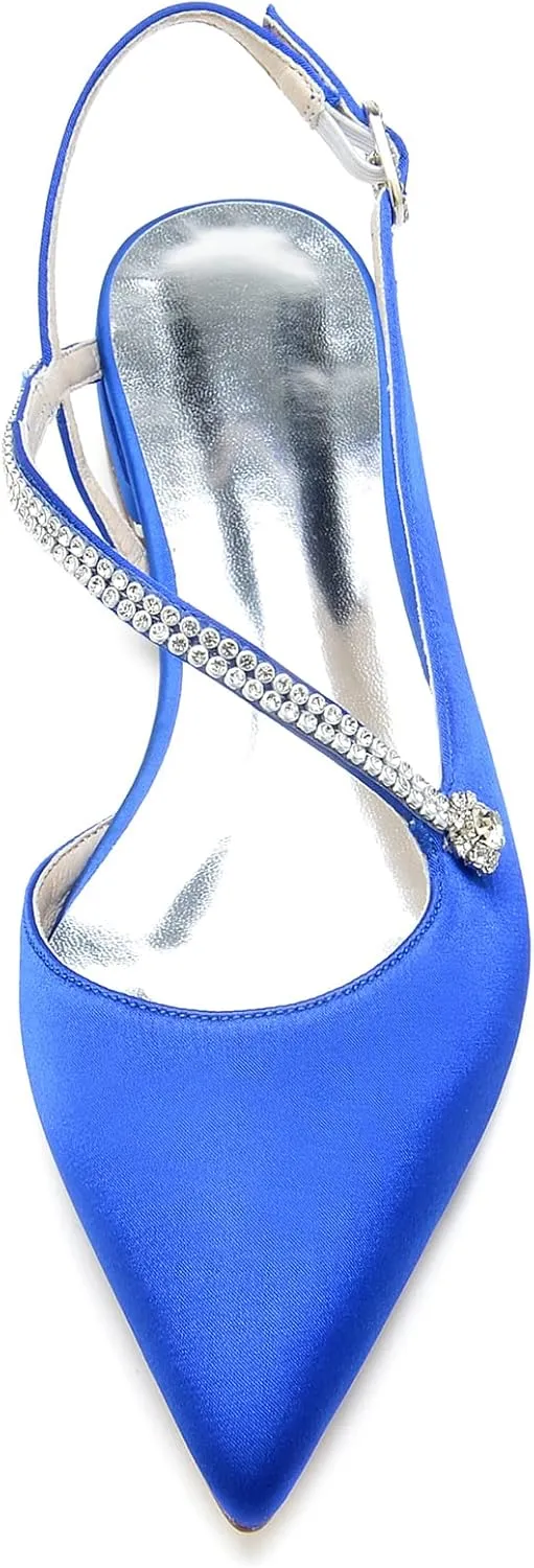 Rhinestones Wedding Shoes for Bride Flats Pointed Toe Ballet Flats Women Slingback Flats